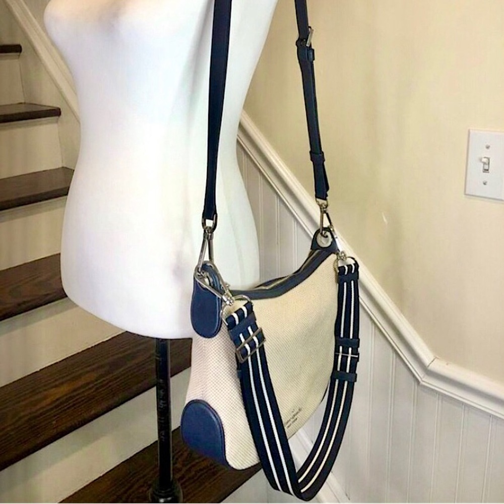 KATE SPADE Navy Leather & Woven Tote Crossbody Shoulder Bag Two Straps Included